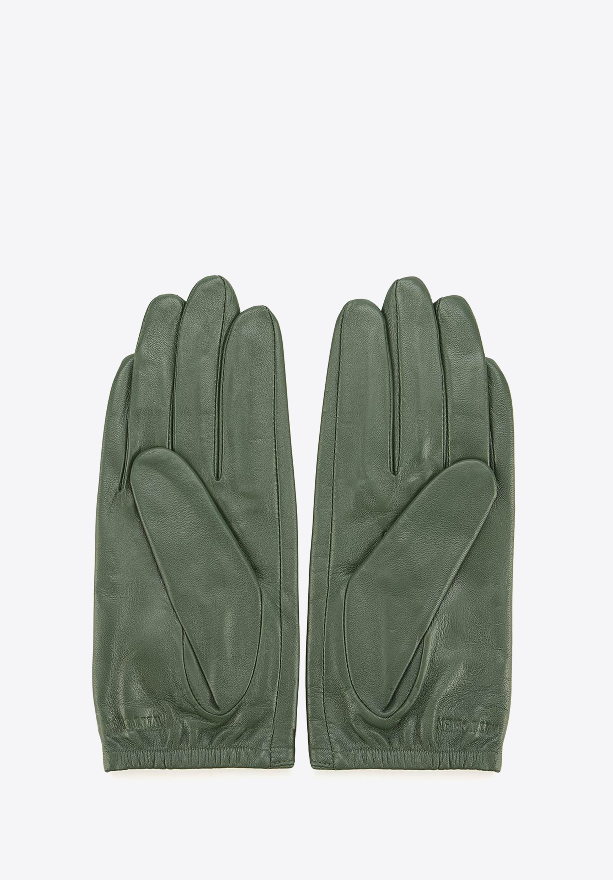 Damenlederhandschuhe mit Rosenprägung, grün, 45-6-523-Z-M, Bild 1
