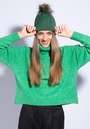 Damenmütze mit breitem Zopfgeflecht, grün, 95-HF-010-Z, Bild 1