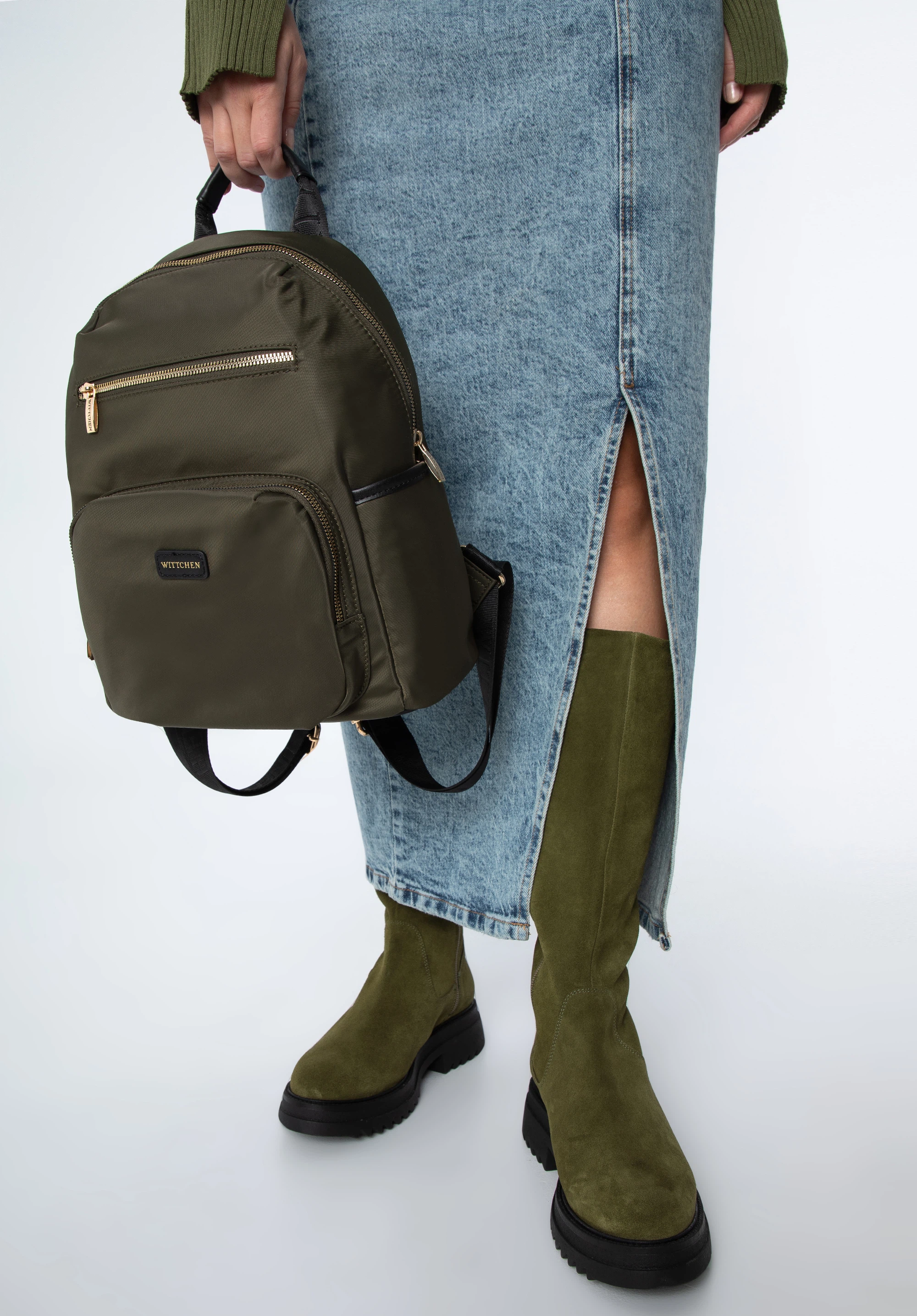 Damenrucksack aus Nylon mit Vordertaschen, grün, 97-4Y-105-Z, Bild 1