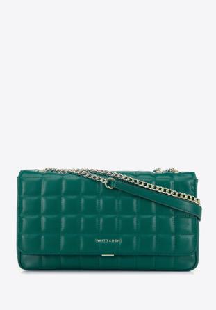 Damentasche aus gestepptem Leder, groß länglich, grün, 95-4E-654-Z, Bild 1