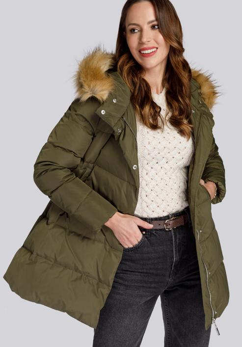 Daunenjacke für Damen mit Kapuze und Ausschnitt, grün, 93-9D-402-Z-XL, Bild 1