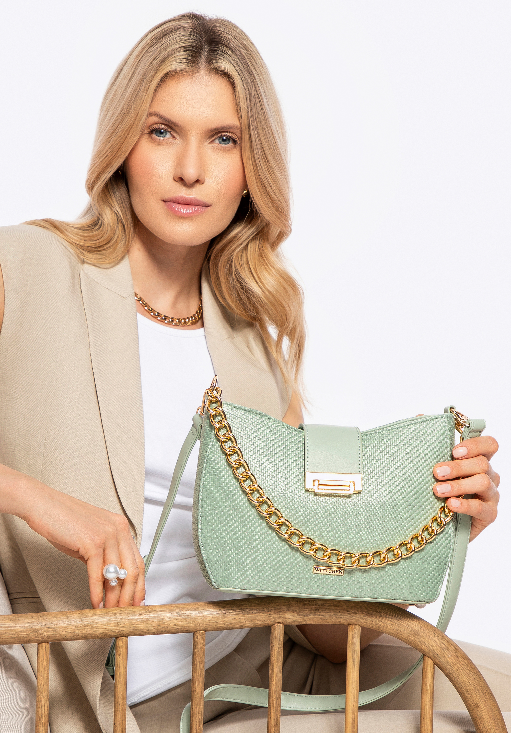 Geflochtene Crossbody-Tasche für Damen, grün, 100-4Y-415-Z, Bild 1