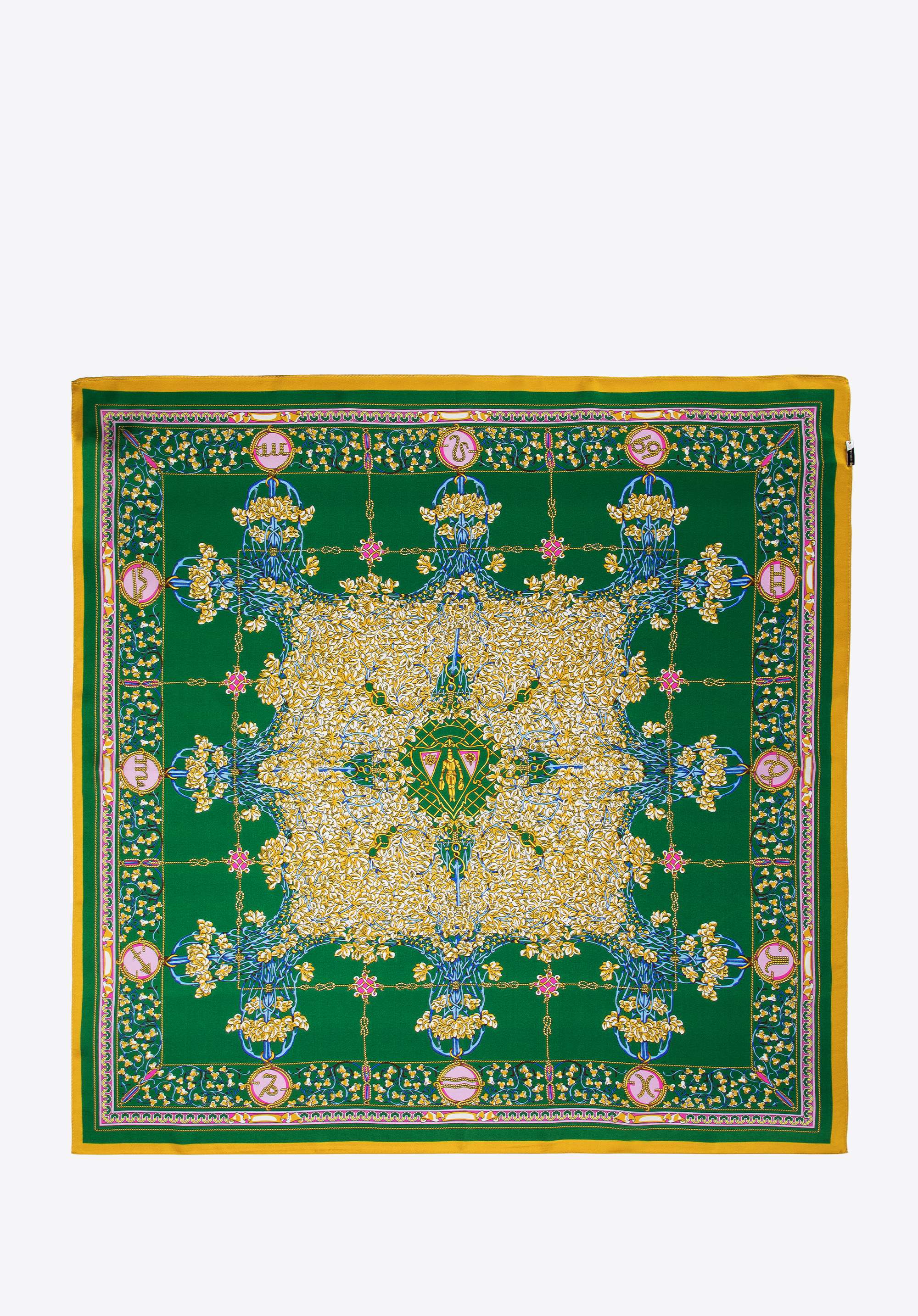 Großer gemusterter Seidenschal für Damen, grün-gelb, 97-7D-S02-X14, Bild 1