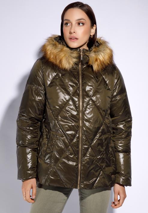 Gesteppte trapezförmige Daunensteppjacke für Damen, grün, 95-9D-406-Z-L, Bild 1