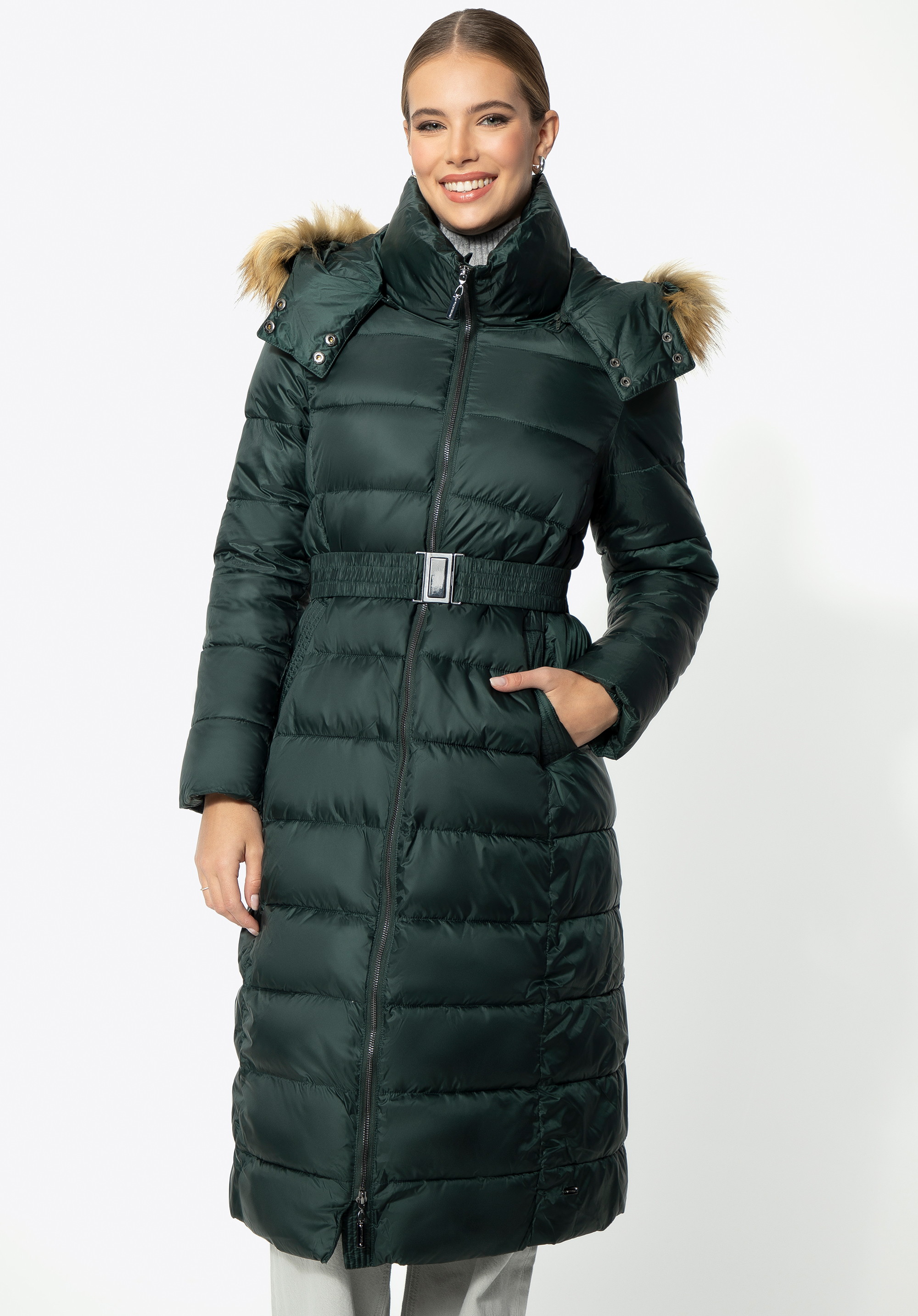 Gesteppter Wintermantel für Damen mit Kapuze, grün, 95-9D-400-Z-L, Bild 1