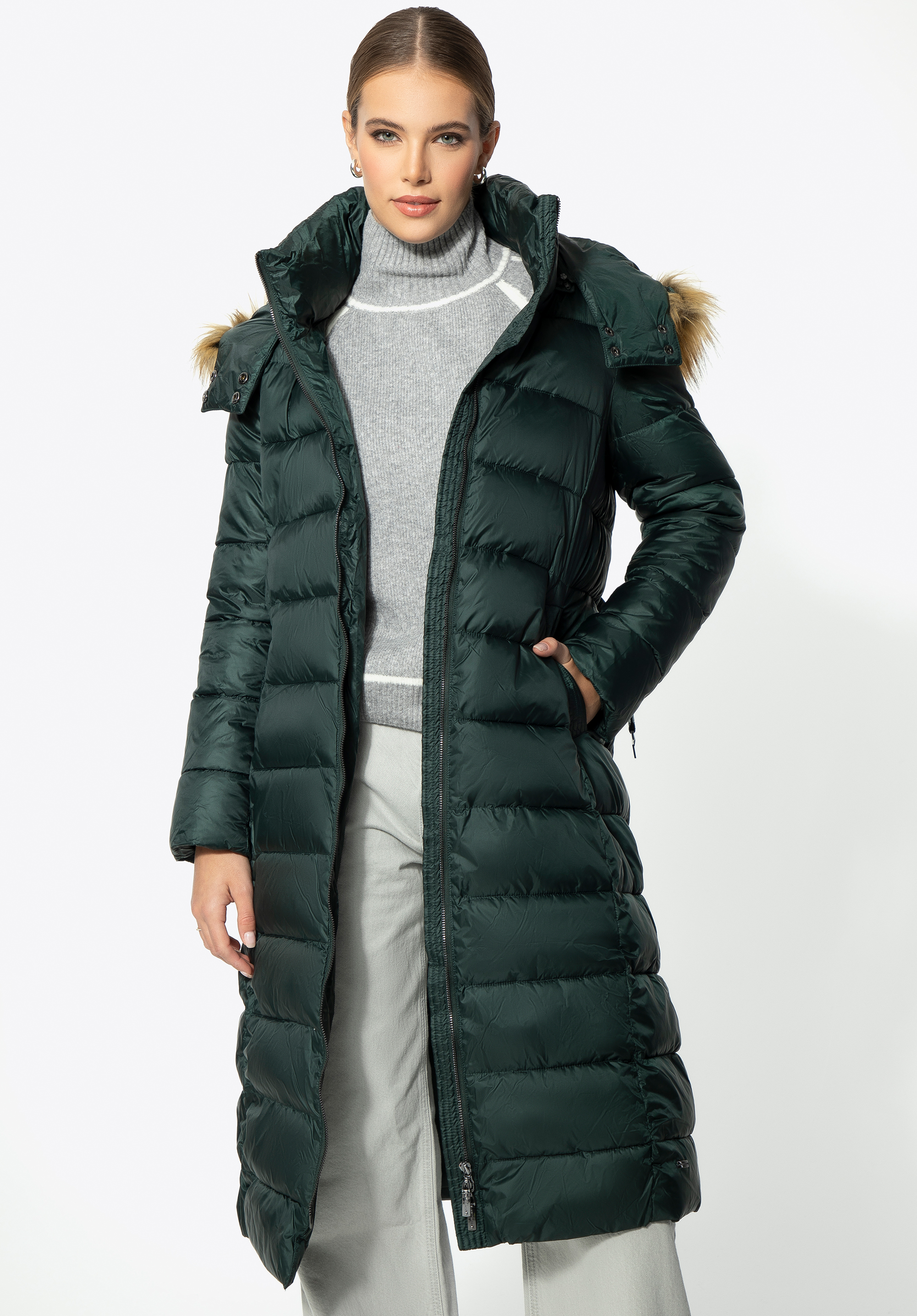 Gesteppter Wintermantel für Damen mit Kapuze, grün, 95-9D-400-Z-L, Bild 1