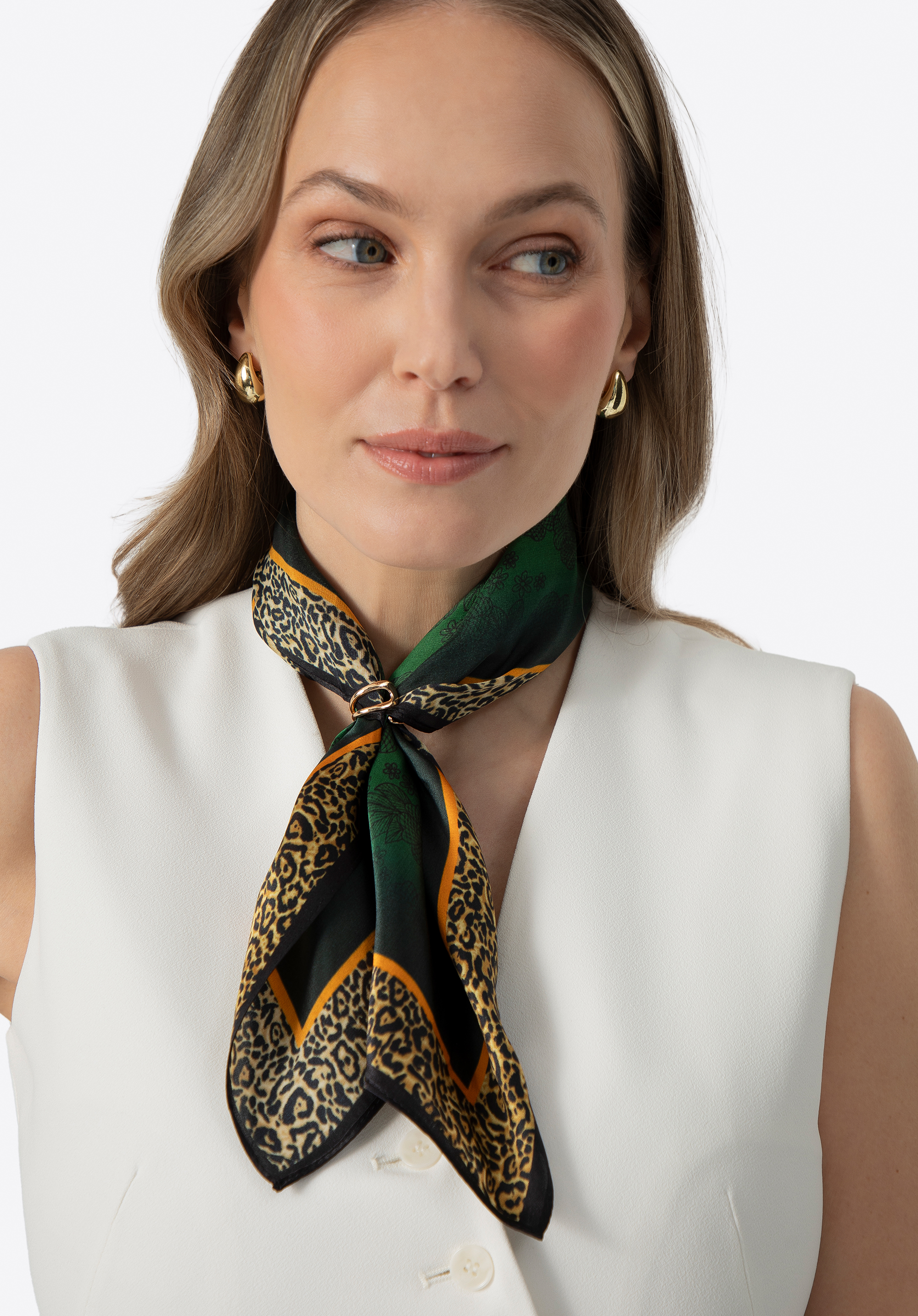 Mehrfarbiger Seidenschal für Damen, Grün Gold, 100-7D-S20-X27, Bild 1