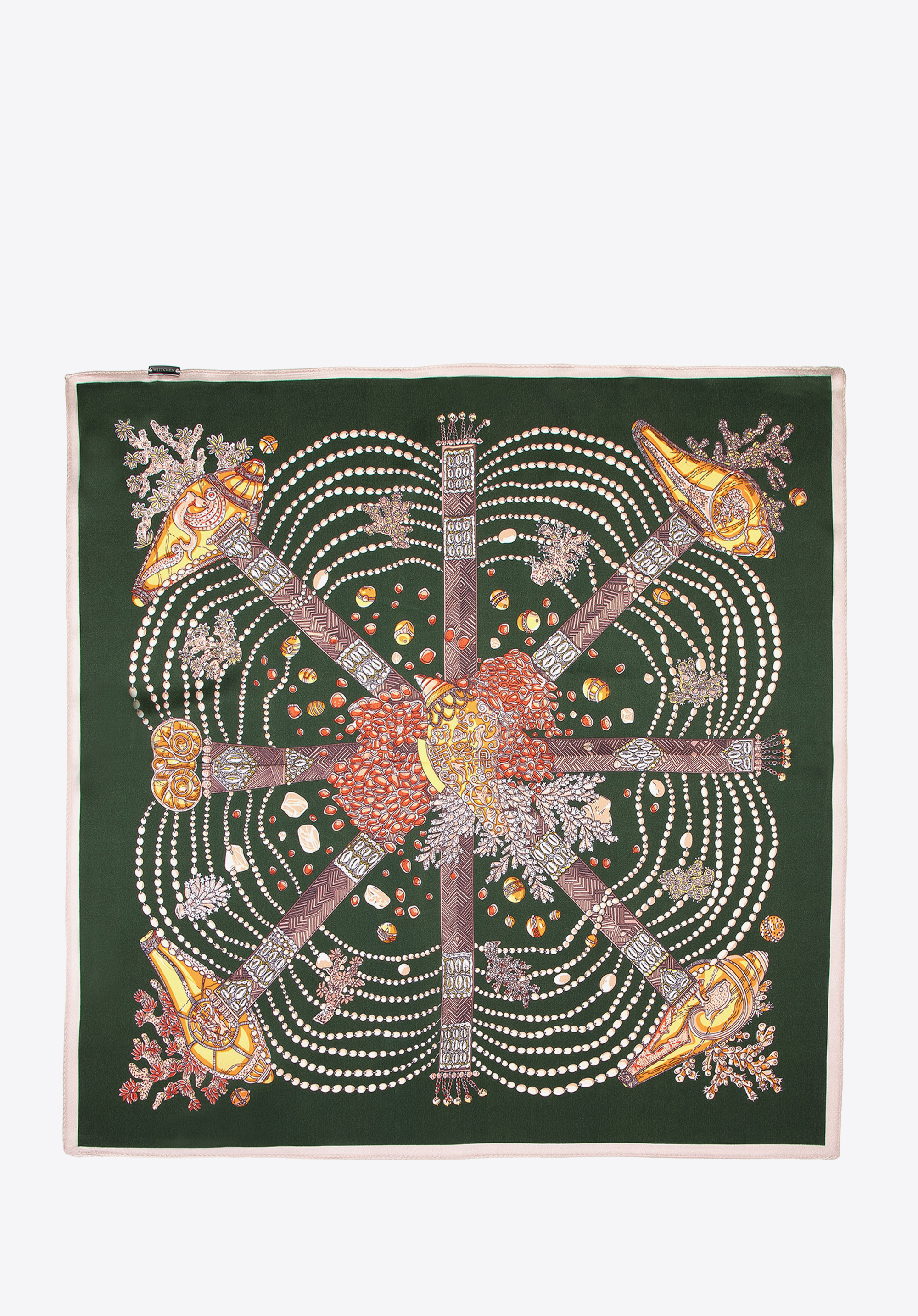 Seidenschal für Damen mit Motiv, Grün Gold, 100-7D-S20-X43, Bild 1