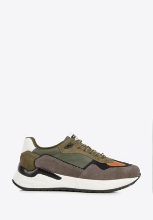 Herren-Sneaker aus Leder mit Fischgrätmuster, Grün Grau, 96-M-952-8-45, Bild 1