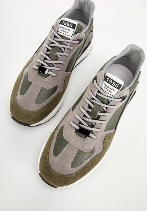 Herren-Sneakers aus Leder mit Wildledereinsätzen, Grün Grau, 96-M-950-8-44, Bild 7