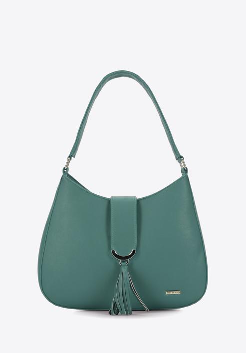 Halbmond-Tasche aus Ökoleder mit Quaste, grün, 96-4Y-216-P, Bild 1