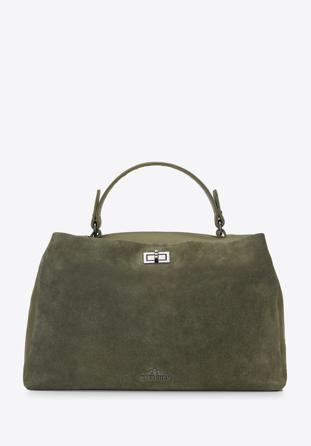 Handtasche aus zwei Lederarten, grün, 95-4E-025-Z, Bild 1