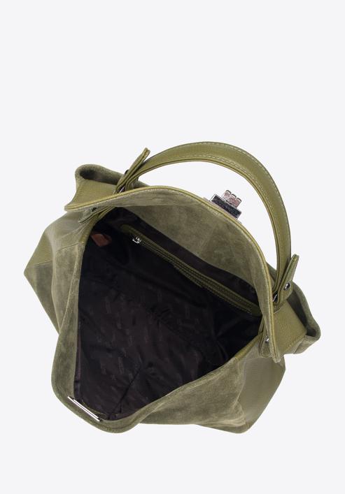 Handtasche aus zwei Lederarten, grün, 95-4E-025-1, Bild 3