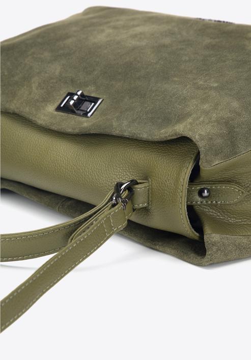 Handtasche aus zwei Lederarten, grün, 95-4E-025-1, Bild 4
