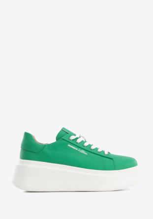 Klassische Sneakers aus Leder mit dicker Sohle, grün, 96-D-963-Z-35, Bild 1