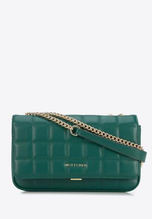 Längliche Handtasche aus gestepptem Leder für Damen, grün, 95-4E-653-Z, Bild 1