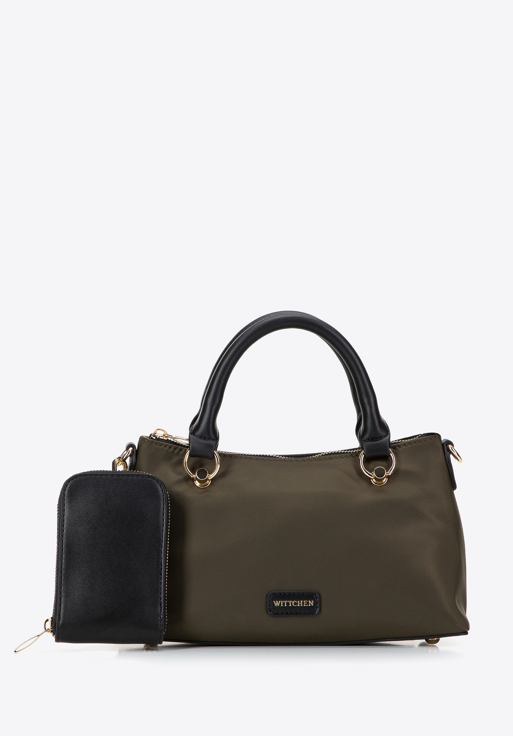 Kleine Damenhandtasche aus Nylon mit Etui, grün, 97-4Y-107-Z, Bild 1