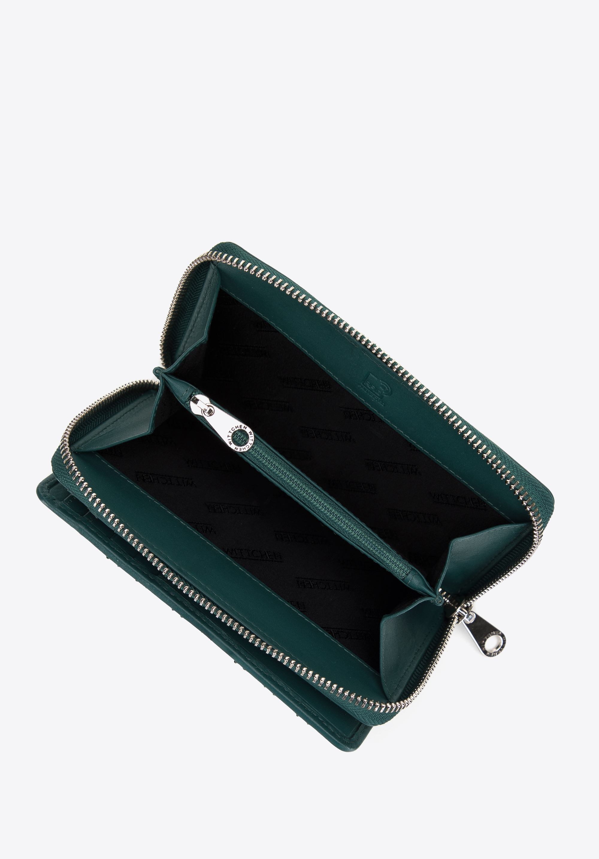 Mittelgroße Damenbrieftasche aus gestepptem Leder mit Nieten, grün, 14-1-938-0, Bild 1