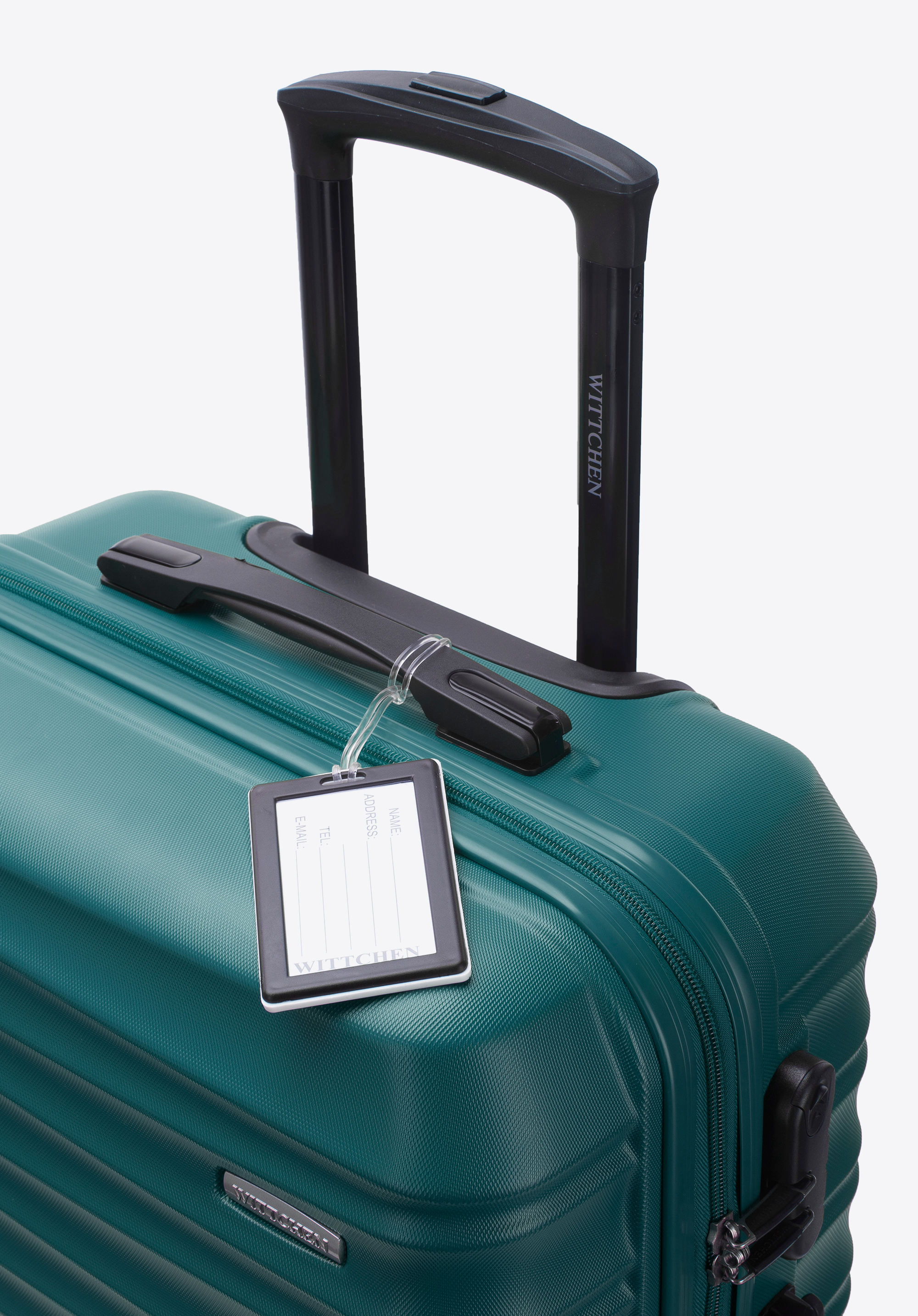 Mittelgroßer Koffer aus ABS-Material mit Gepäckanhänger, grün, 56-3A-312-85Z2, Bild 1