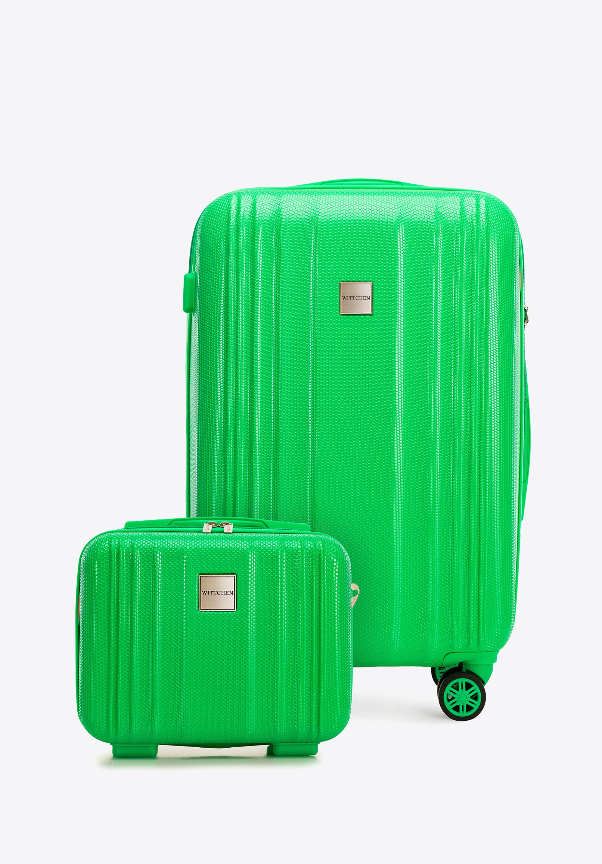 Mittelgroßer Koffer und Kosmetikkoffer aus geprägtem Polycarbonat, grün, 56-3P-302-85K, Bild 1