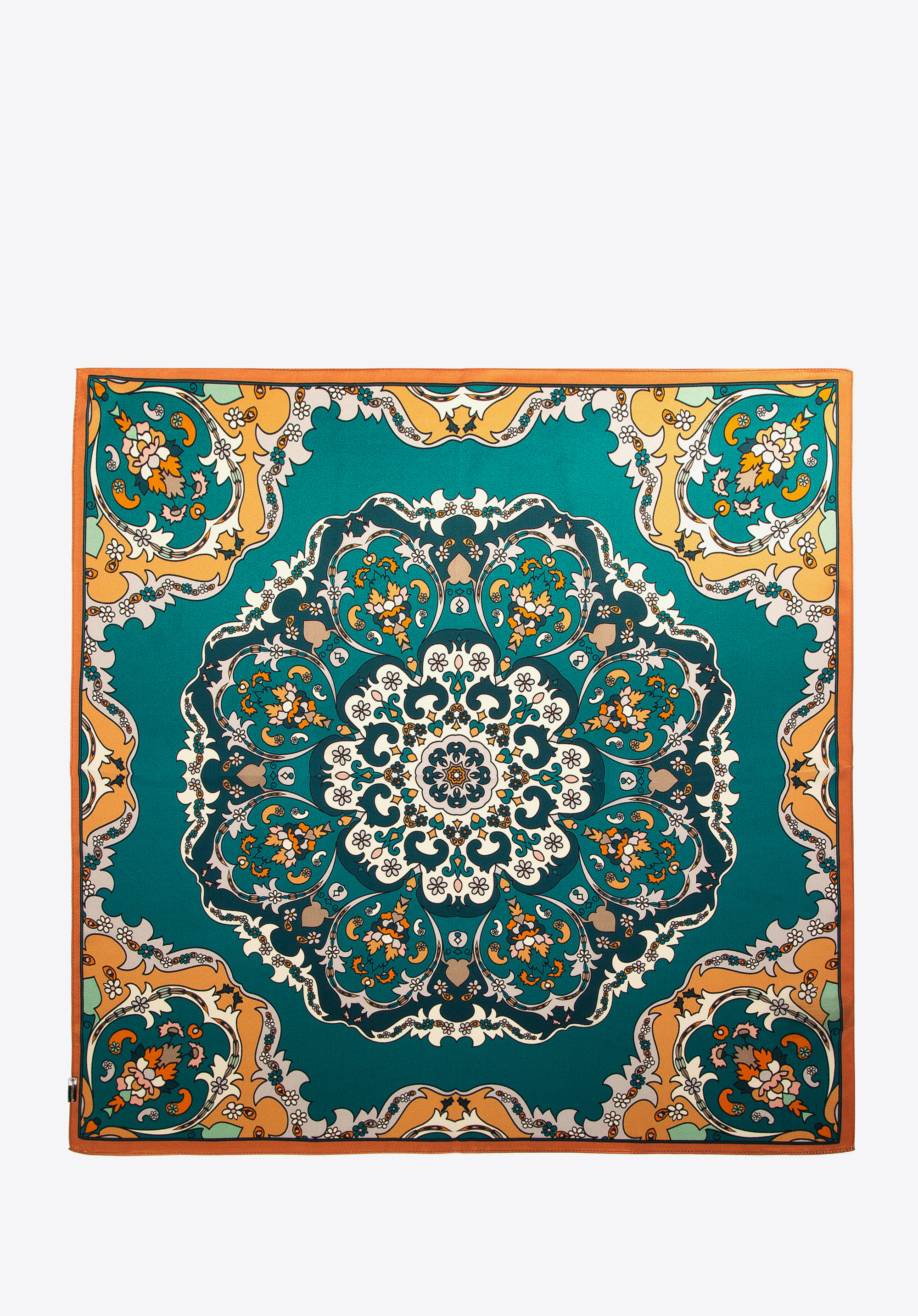 Großer gemusterter Seidenschal für Damen, grün-orange, 97-7D-S02-X2, Bild 1