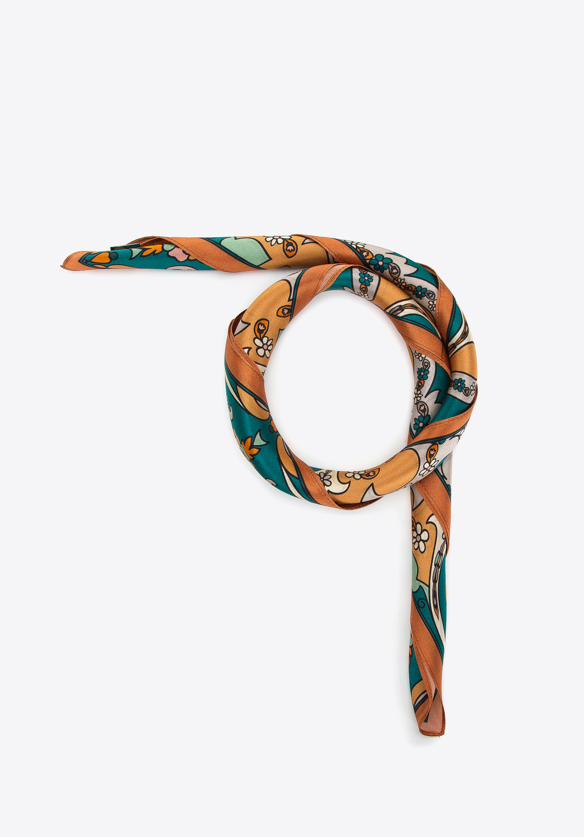 Großer gemusterter Seidenschal für Damen, grün-orange, 97-7D-S02-X2, Bild 1