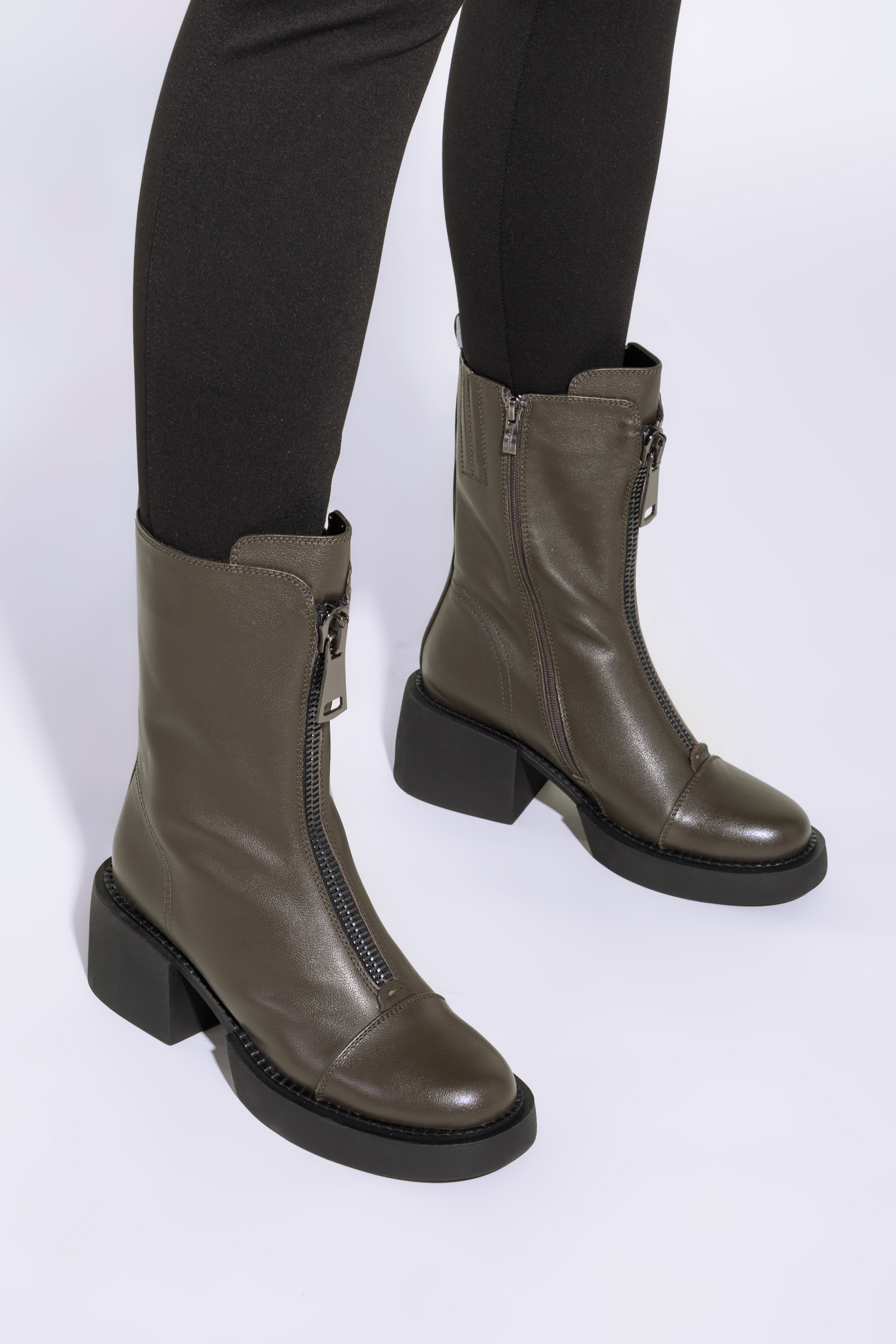 Plateau-Stiefeletten aus Leder mit Reißverschluss, grün, 95-D-500-Z-36, Bild 1