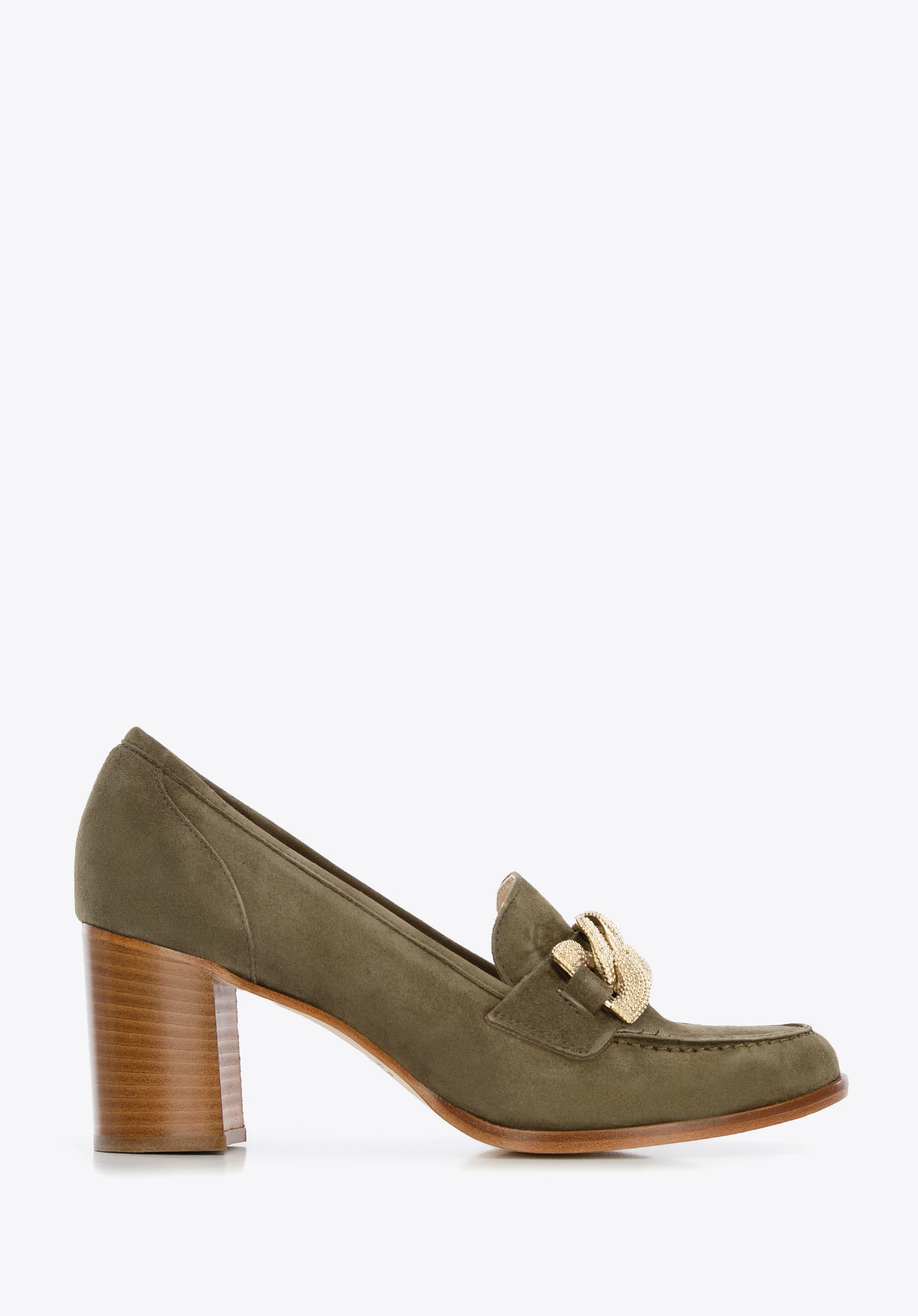 Pumps aus Wildleder mit Zierkette, grün, 96-D-110-5-41, Bild 1