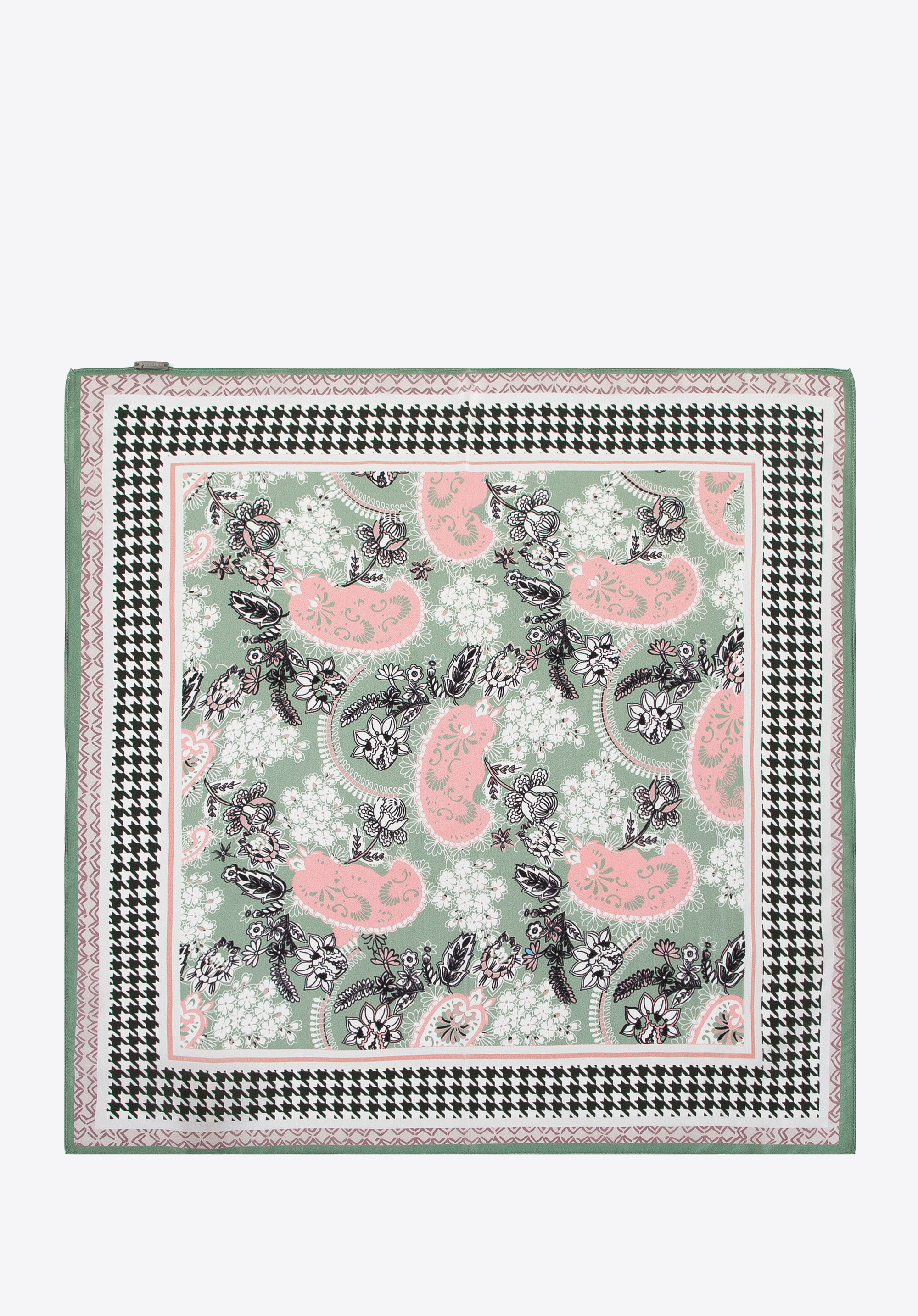 Damen-Seidenschal mit Blumenmuster, grün-rosa, 100-7D-S20-X8, Bild 1