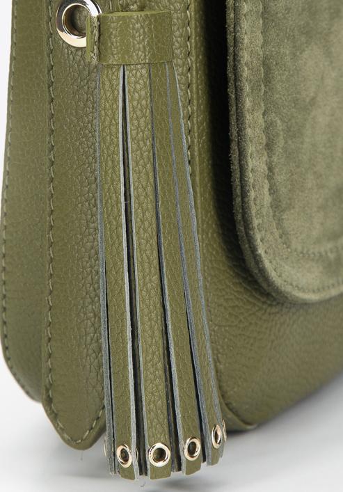 Satteltasche aus Leder für Damen mit Quastendetail, grün, 95-4E-023-3, Bild 4