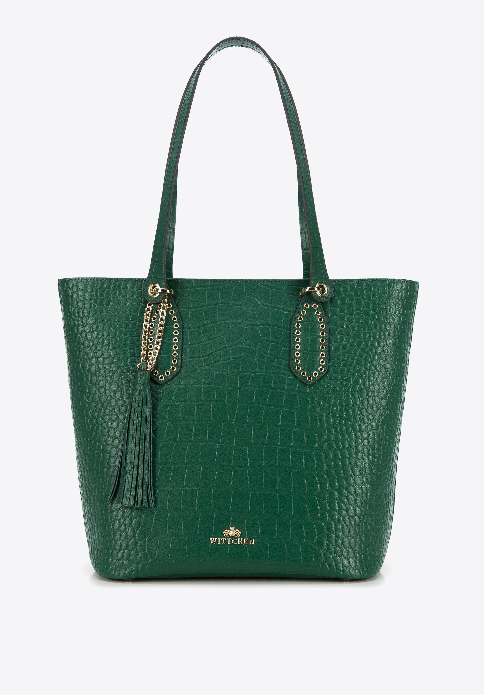 Shopper aus Leder mit Nieten und Quaste
