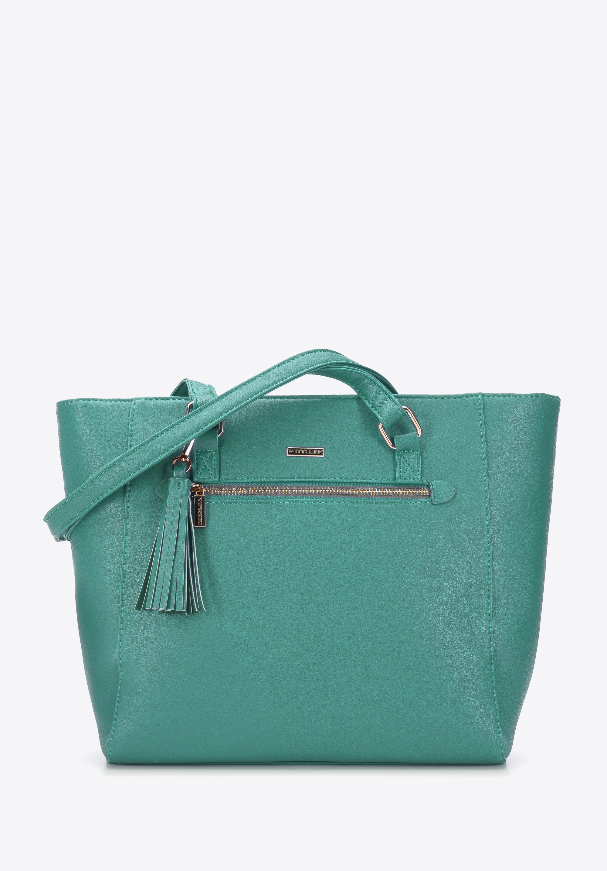 Shopper-Tasche mit Vordertasche und Quaste, grün, 96-4Y-217-Z, Bild 1