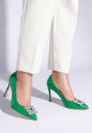Stilettos aus Leder mit glänzender Schnalle, grün, 96-D-956-P-41, Bild 15
