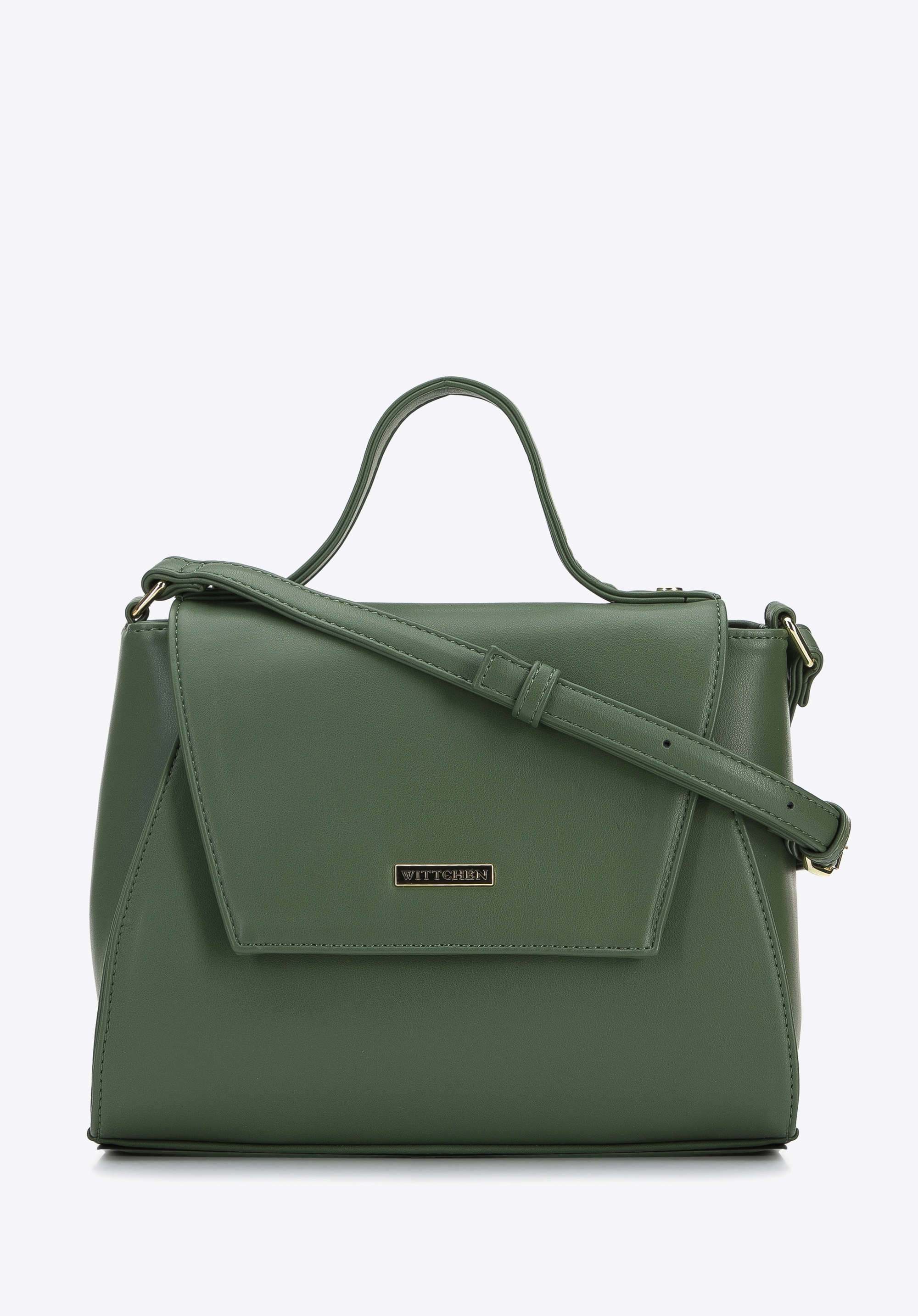 Umhängetasche für Damen aus Ökoleder mit geometrischer Klappe, grün, 96-4Y-714-Z, Bild 1