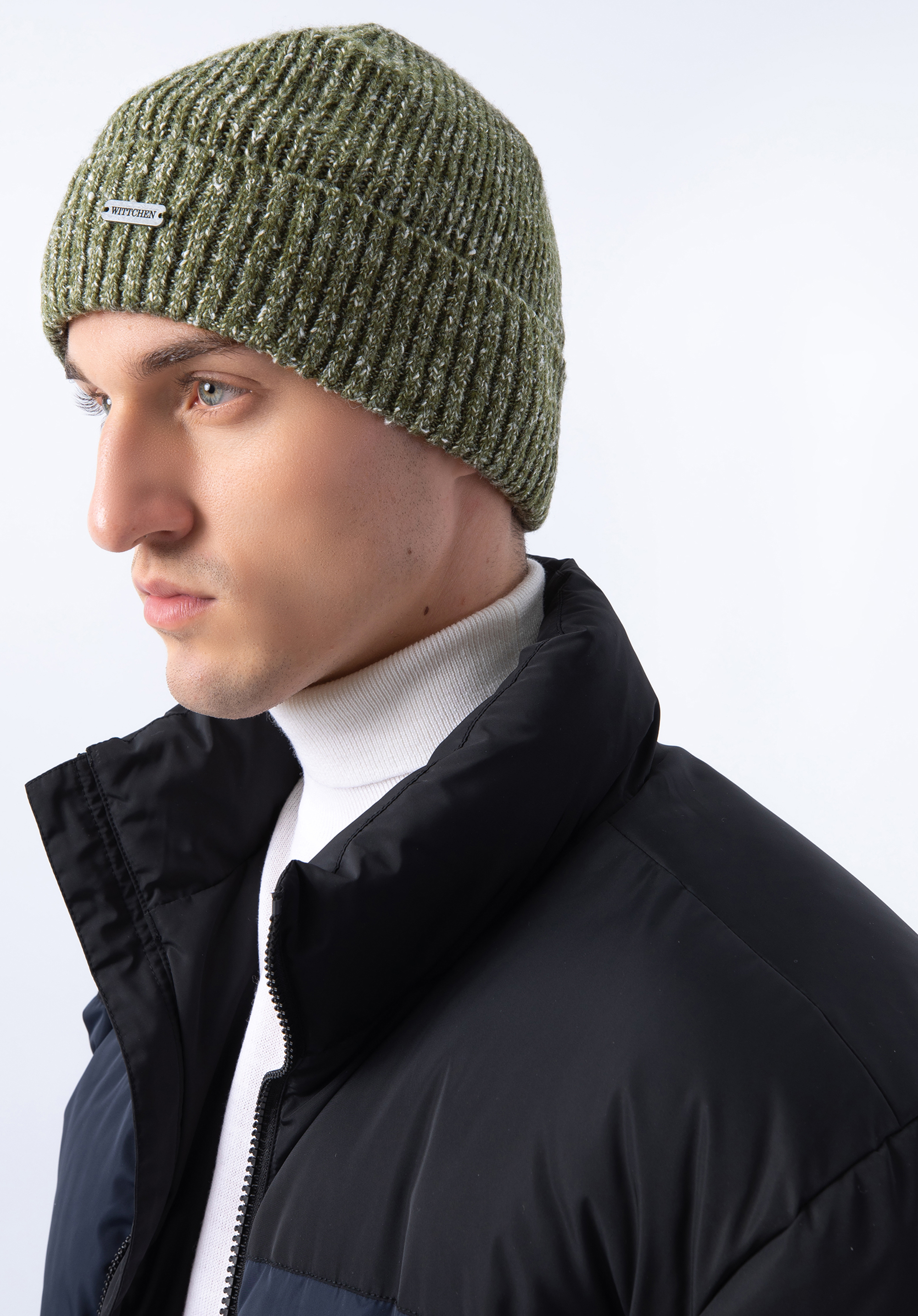 Gerippte Wintermütze für Herren, grün-weiß, 97-HF-009-Z, Bild 1