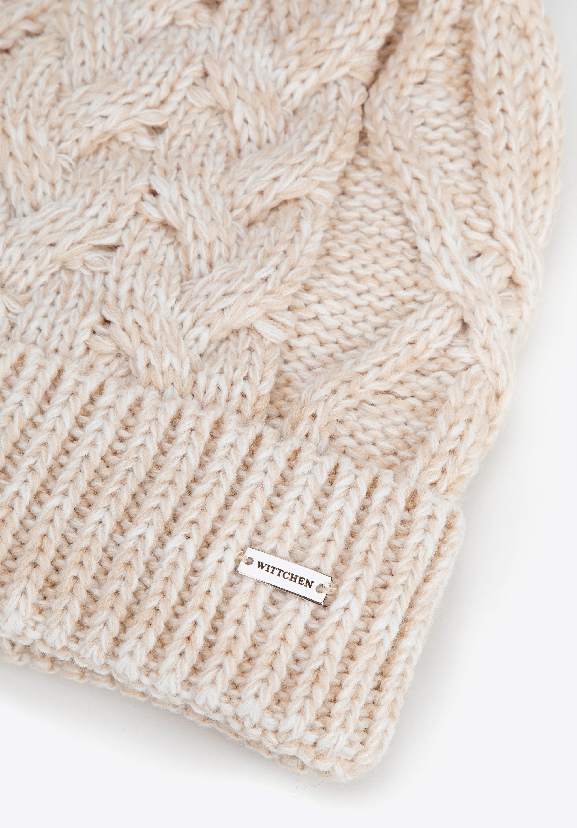 Damen-Zopfstrickmütze mit Bommel, hellbeige, 101-HF-L03-9, Bild 1