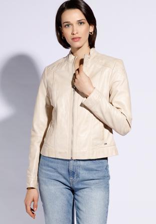Damenjacke aus Leder mit Schulternähten, hellbeige, 96-09-800-0-XL, Bild 1