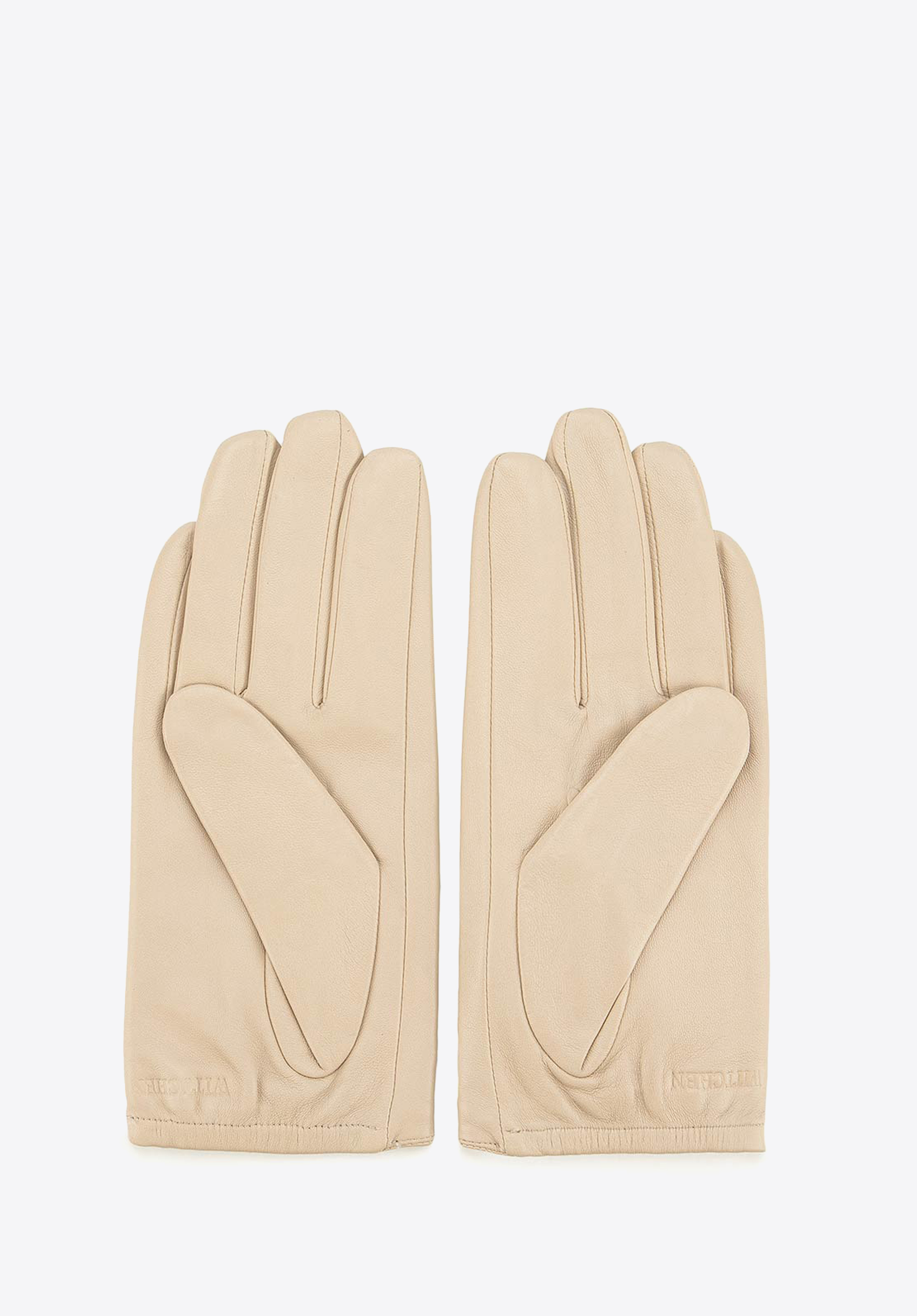 Damen Lederhandschuhe mit Rosenprägung, hellbeige, 45-6-523-A-S, Bild 1