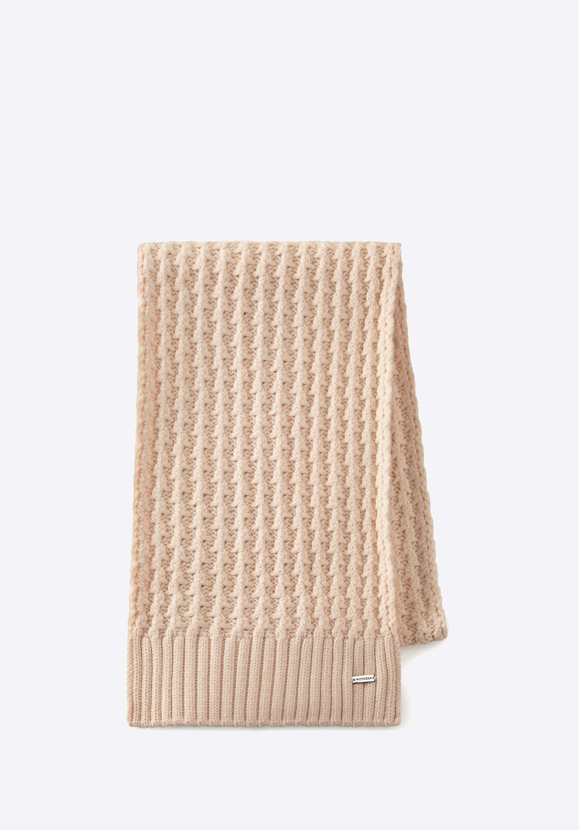 Damenschal aus strukturiertem Strick, hellbeige, 103-7F-007-9, Bild 1