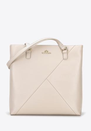 Shopper-Tasche aus Leder mit geometrischen Ziernähten, hellbeige, 96-4E-628-9, Bild 1