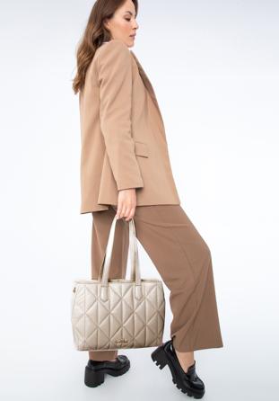 Gesteppte Shopper-Tasche aus weichem Leder mit zwei Fächern, hellbeige, 97-4E-013-9, Bild 1