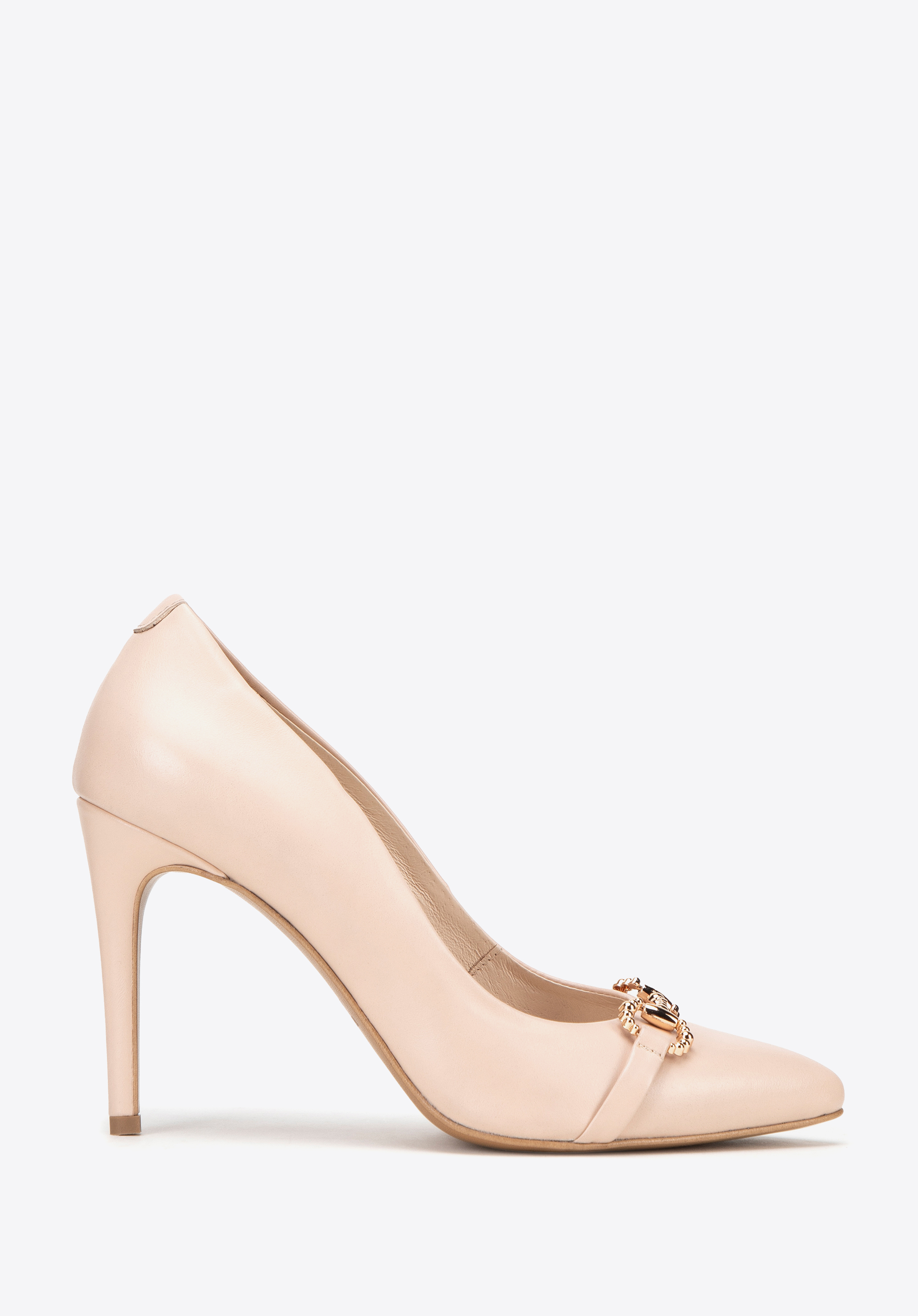 Klassische Lederstilettos mit Zierkette, hellbeige, BD-B-804-9-35, Bild 1