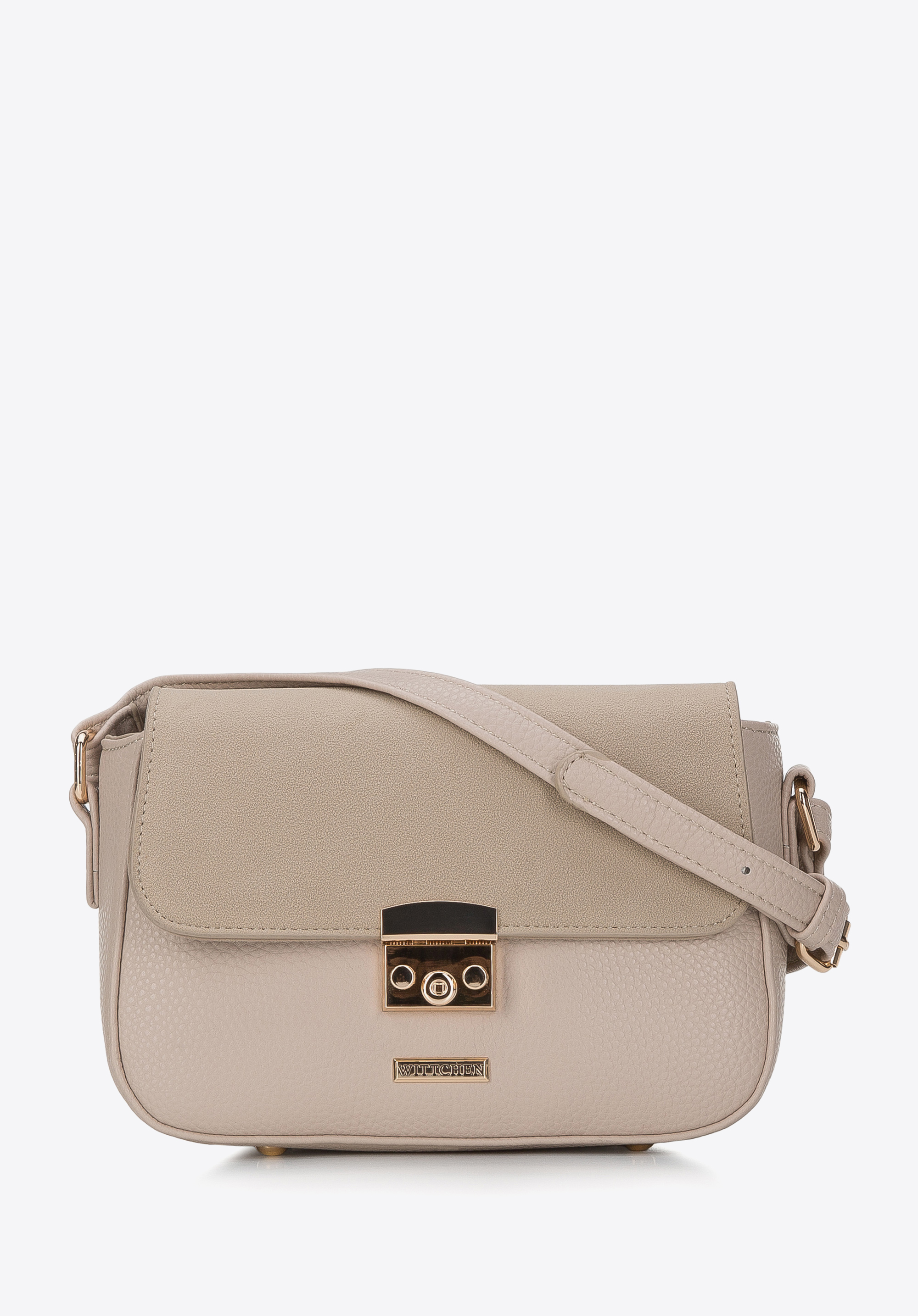 Kleine Damen-Umhängetasche aus Ökoleder und Öko-Wildleder, hellbeige, 94-4Y-610-9, Bild 1