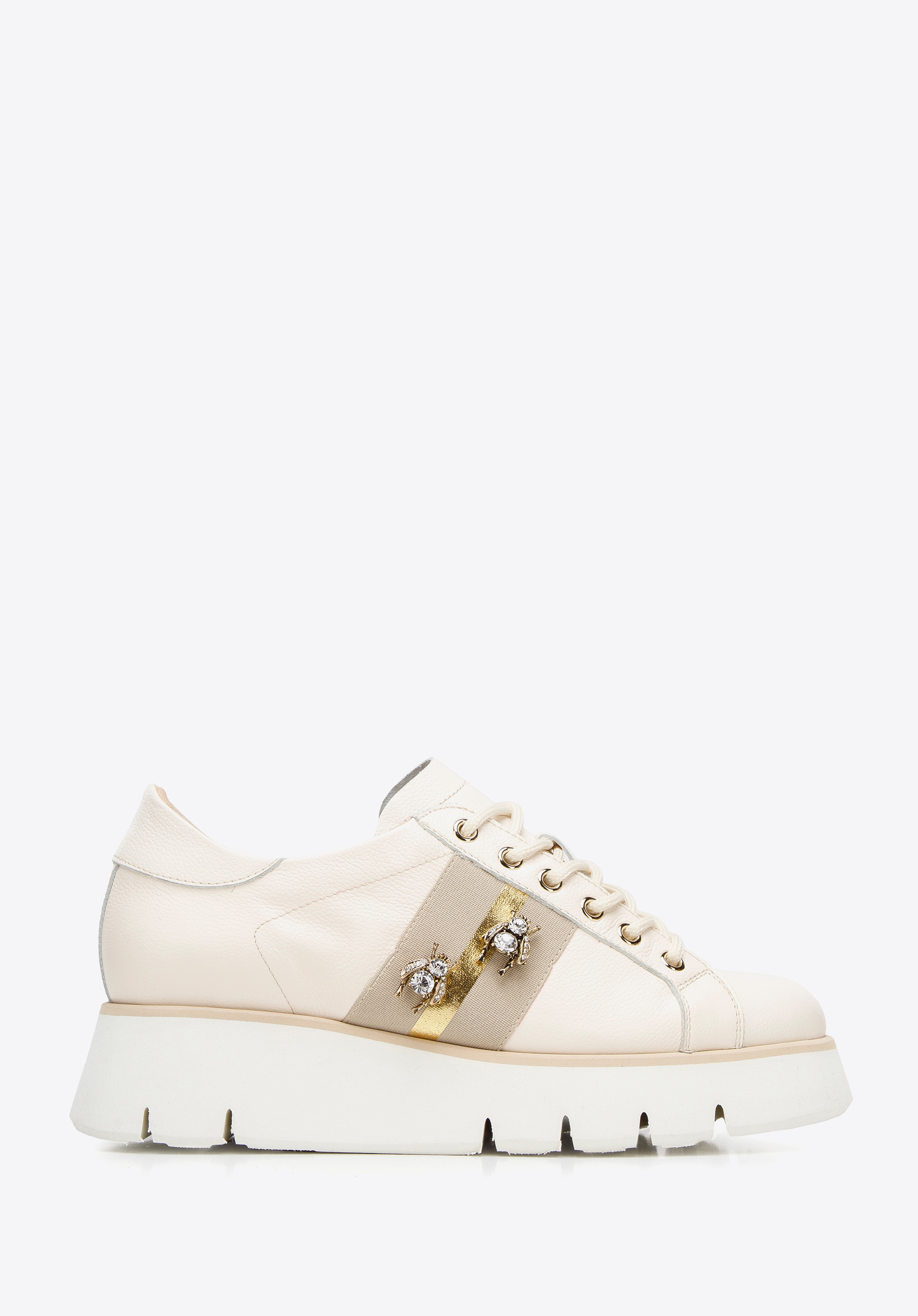 Plateau- Sneakers aus Leder mit Insekten