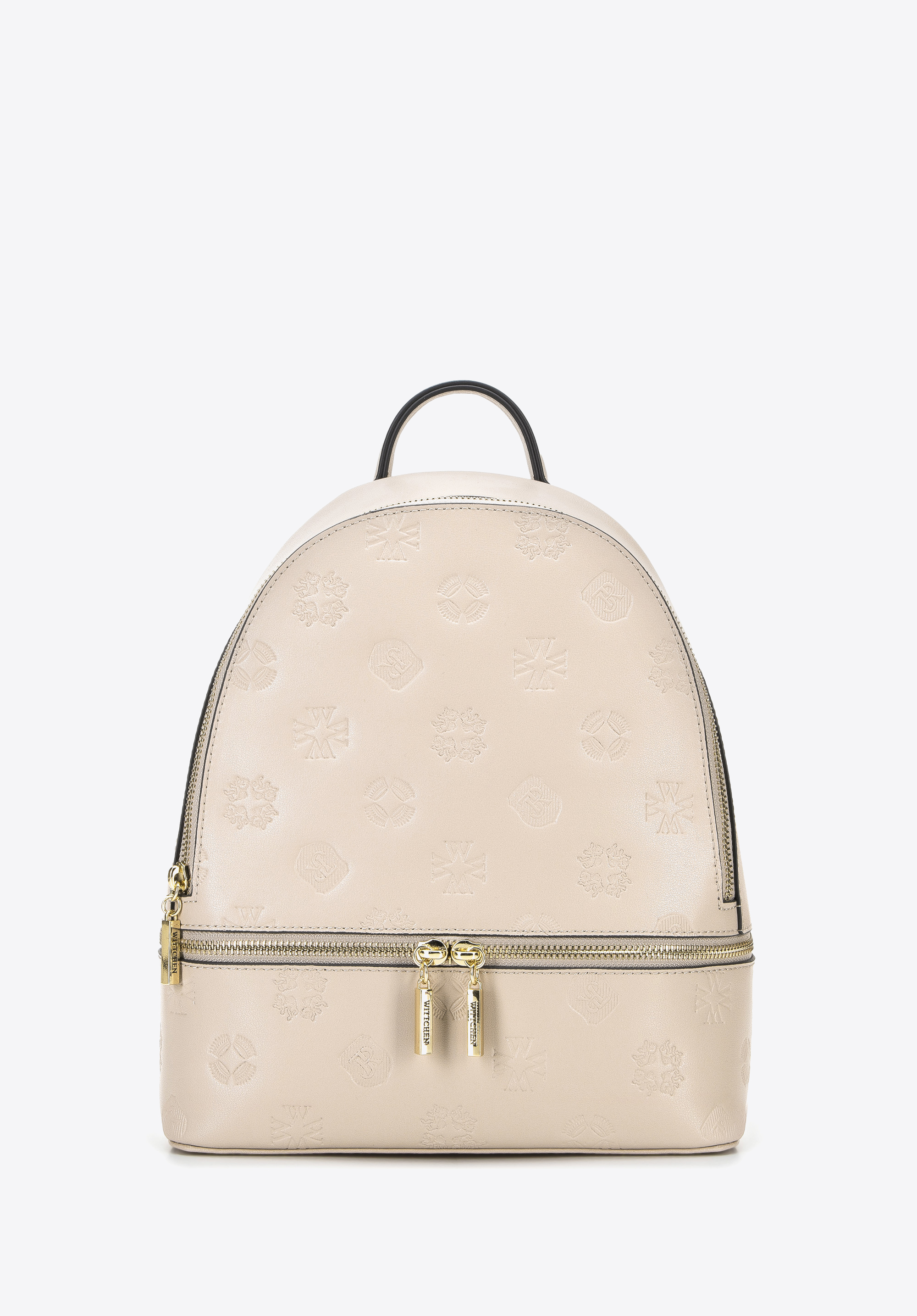 Damenrucksack aus Leder mit Monogramm und horizontalem Reißverschluss, hellbeige, 96-4E-631-9, Bild 1