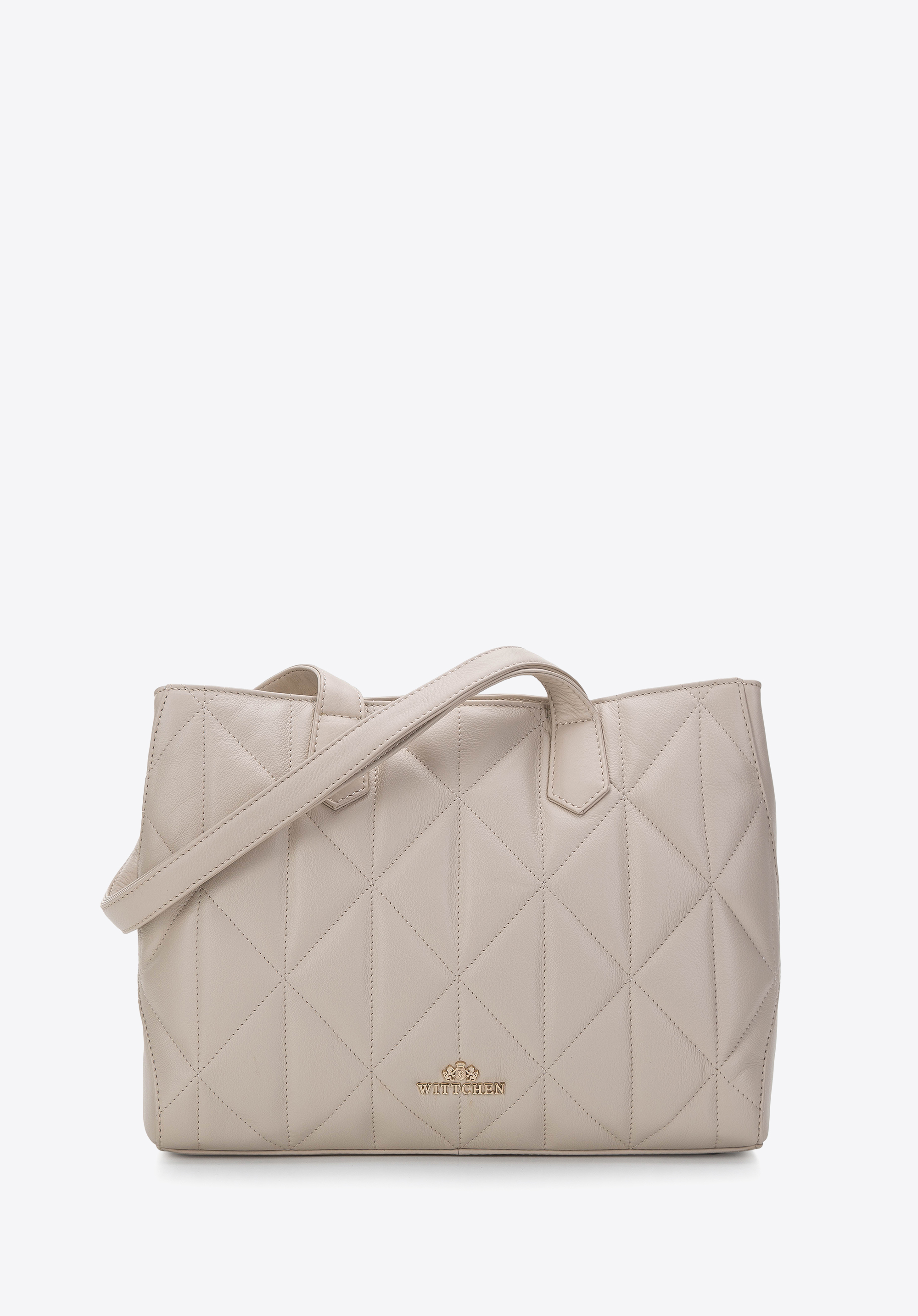 Gesteppte Shopper-Tasche aus weichem Leder mit zwei Fächern, hellbeige, 97-4E-013-9, Bild 1