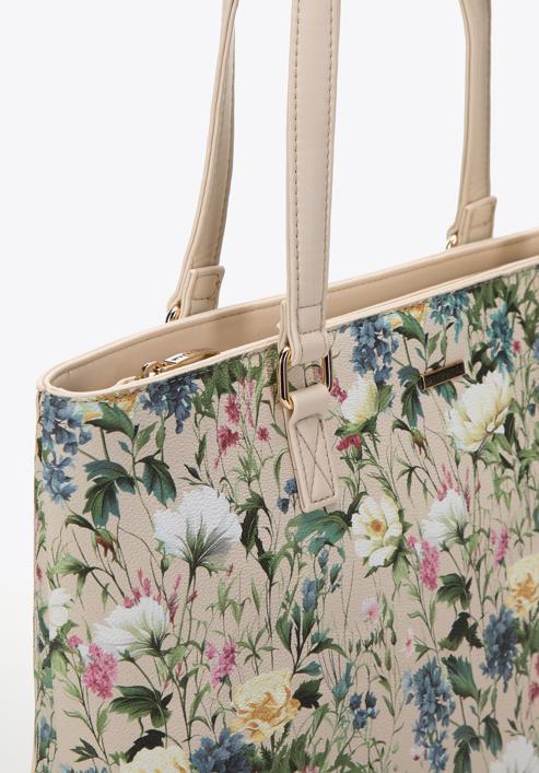 Shopper-Tasche aus Öko-Leder mit Blumenmuster, hellbeige, 98-4Y-200-P, Bild 5