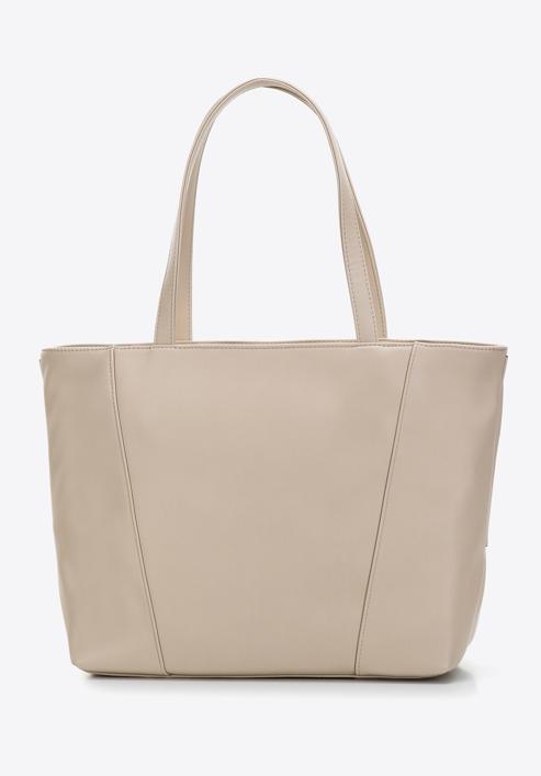 Shopper-Tasche aus Öko-Leder mit vertikalen Reißverschlüssen, hellbeige, 97-4Y-530-9, Bild 3