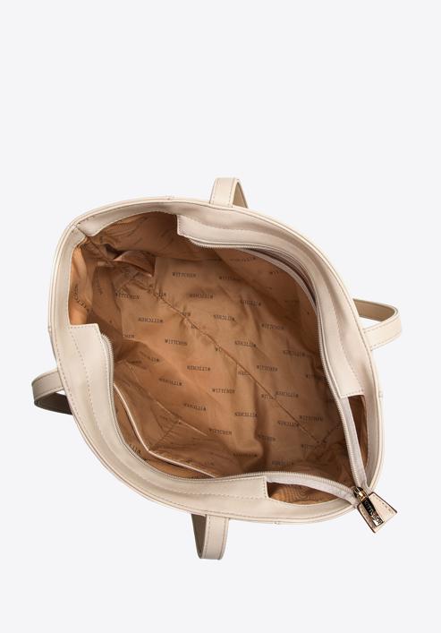 Shopper-Tasche aus Öko-Leder mit vertikalen Reißverschlüssen, hellbeige, 97-4Y-530-9, Bild 4