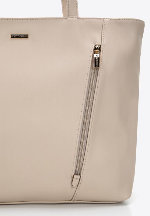 Shopper-Tasche aus Öko-Leder mit vertikalen Reißverschlüssen, hellbeige, 97-4Y-530-9, Bild 5